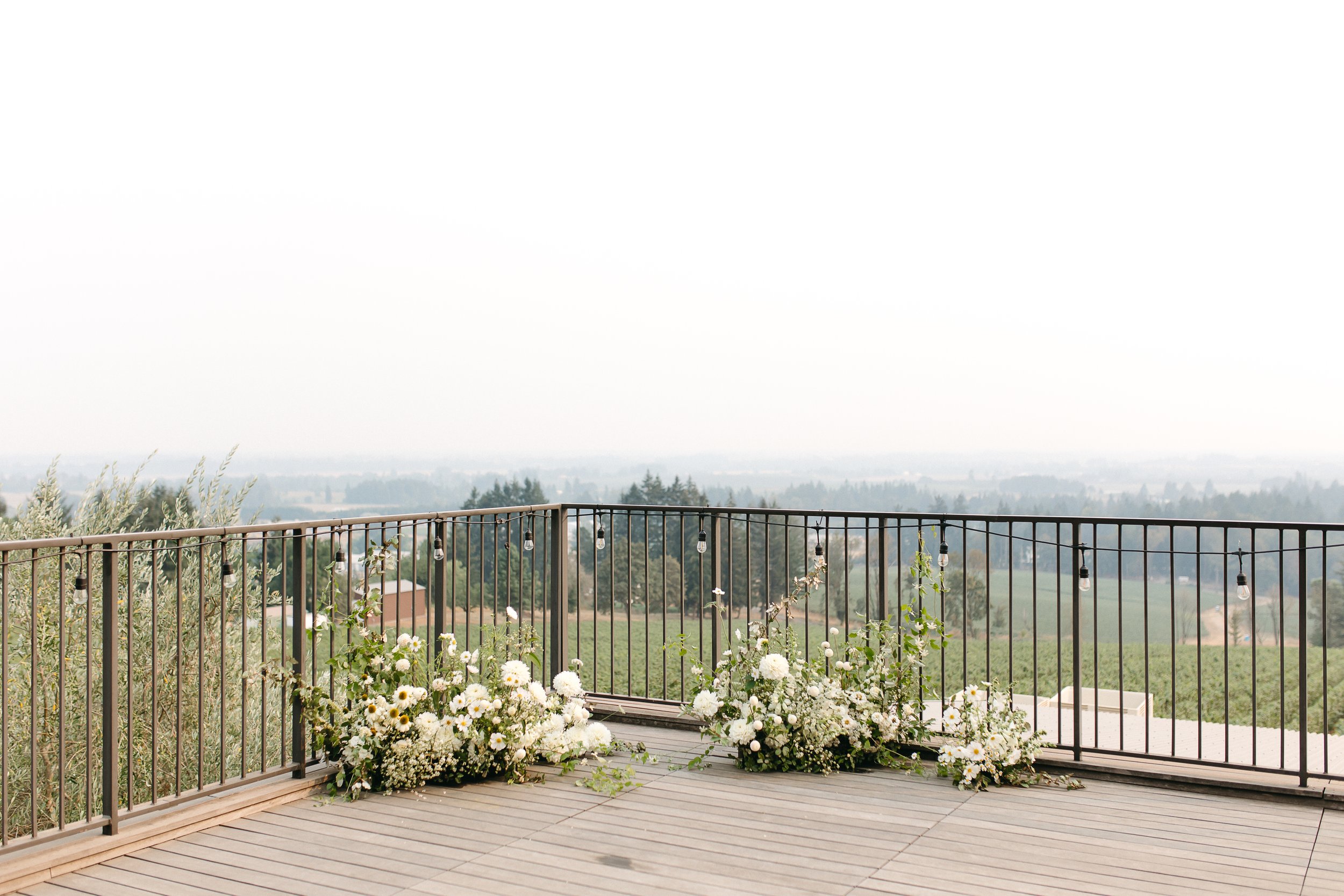  Oregon winery micro wedding, white and green florals, deck wedding, Oregon film wedding photographer, domaine roy and fils 